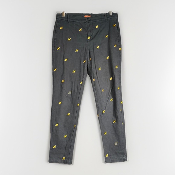 Modcloth Pants - ModCloth Tapered Pants Womens Medium Gray Yellow Bee Embroidered Cotton Chino